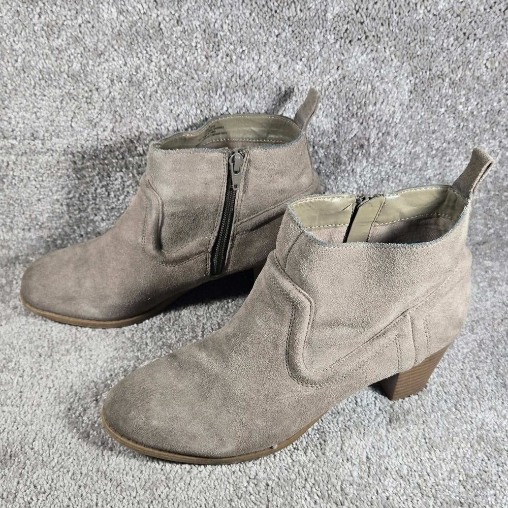 Mossimo Ankle Boots Taupe Tan Leather Faux Suede Block Heel Womens 9